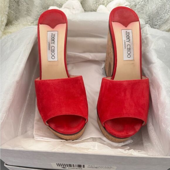 Jimmy Choo Dee Dee platforms. Red suede - Picture 1 of 3